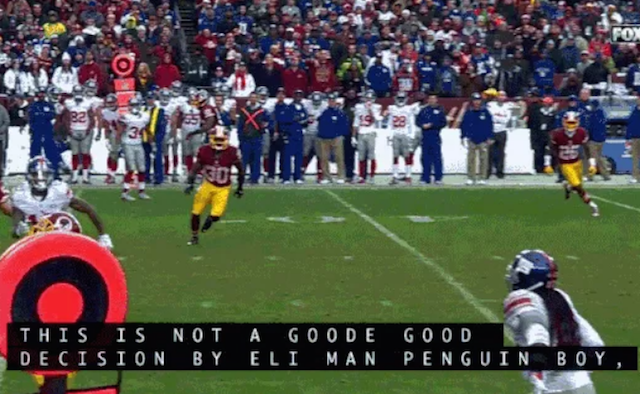 Eli Manning Penguin Boy Captioning Blooper
